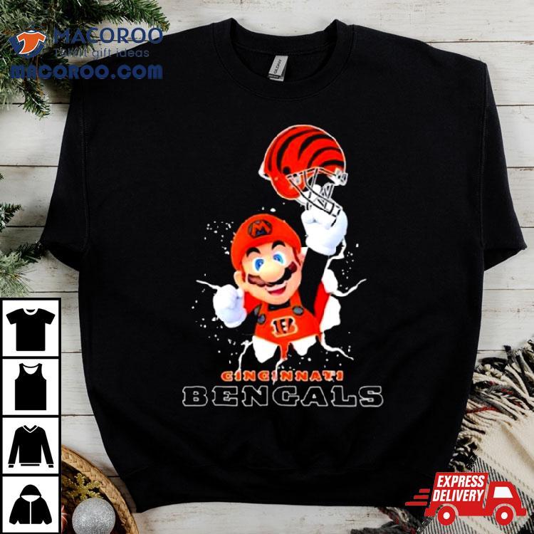 Super Mario X Nfl Cincinnati Bengals Football Tshirt 