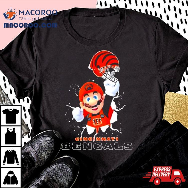 Super Mario X Nfl Cincinnati Bengals Football Tshirt 