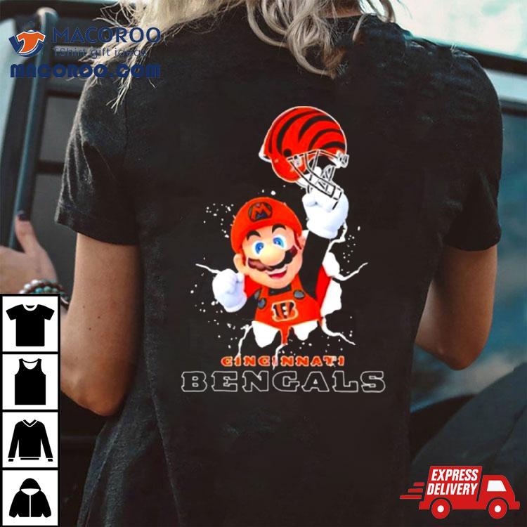 Super Mario X Nfl Cincinnati Bengals Football Tshirt 