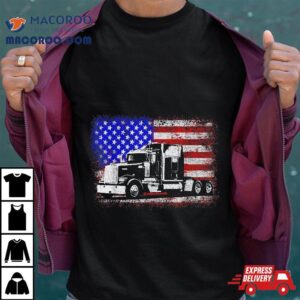 Us American Flag Semi Truck Driver Wheeler Trucker Tshirt