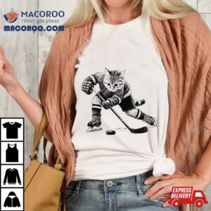 Vintage Cat Playing Hockey Kitten Lover Player Shirt