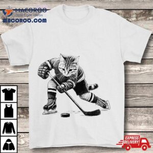 Vintage Cat Playing Hockey Kitten Lover Player Shirt