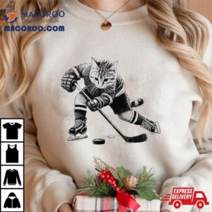 Vintage Cat Playing Hockey Kitten Lover Player Tshirt