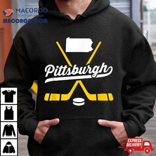 Vintage Pittsburgh Ice Hockey Sticks Sports Team Fan Gift Shirt