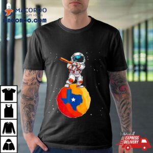 Astronaut Holding Baseball Bat Standing On Houston Astros Planet Stars Tshirt