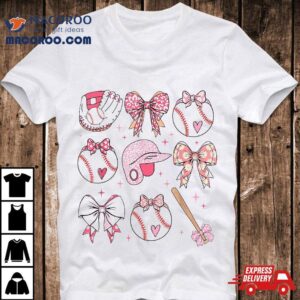 Baseball Coquette Pink Bow Mom Mothers Day Shirt