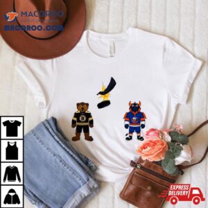 Boston Bruins Vs New York Islanders Nhl Mascot Cartoon Hockey Tshirt