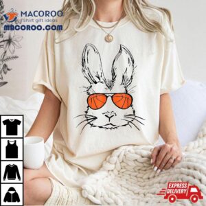 Bunny Face With Basketball Sunglasses Easter Day For Boy Shirt