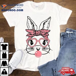 Bunny With Bandana Heart Glasses Bubblegum Easter Mother Day Shirt