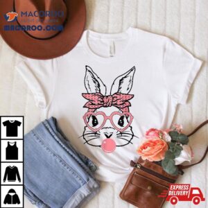 Bunny With Bandana Heart Glasses Bubblegum Easter Mother Day Tshirt