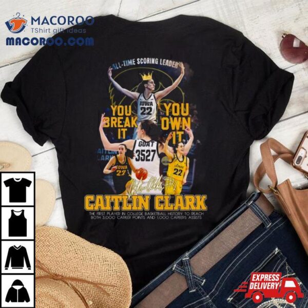 Caitlin Clark Iowa Hawkeyes Basketball All Time Scoring Leader Signature Shirt