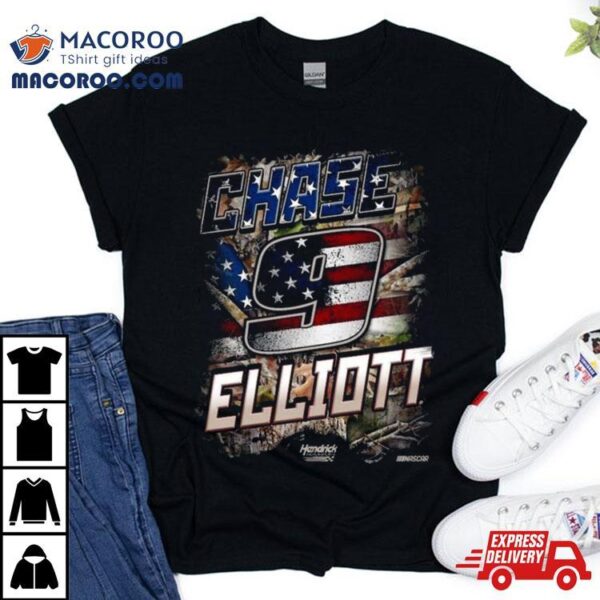 Chase Elliott Hendrick Motorsports Team Collection Black Camo Patriotic 2024 T Shirt