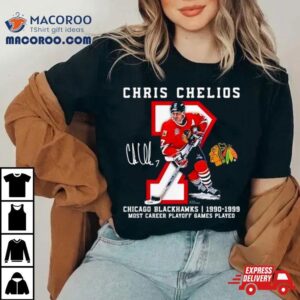 Chicago Blackhawks Chris Chelios Most Career Playoff Games Played Signature Tshirt