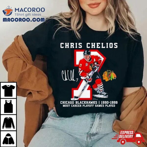 Chicago Blackhawks Chris Chelios 1990 1999 Most Career Playoff Games Played Signature Shirt