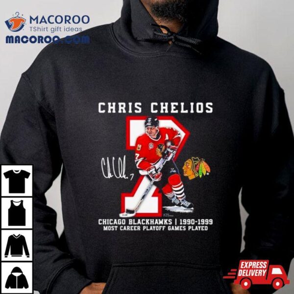 Chicago Blackhawks Chris Chelios 1990 1999 Most Career Playoff Games Played Signature Shirt