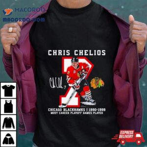 Chicago Blackhawks Chris Chelios Most Career Playoff Games Played Signature Tshirt