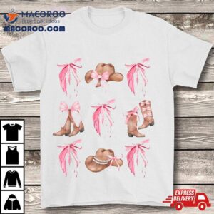 Coquette Pink Bow Cowboy Boots Hat Western Country Cowgirl Tshirt