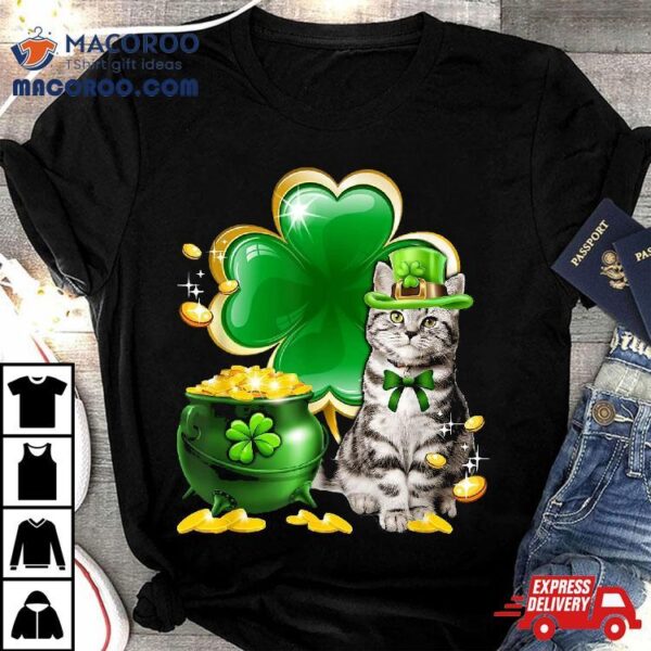 Cute Gray Tabby Cat Shamrock Irish Saint St Patrick Day Shirt