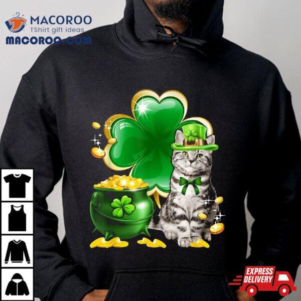 Cute Gray Tabby Cat Shamrock Irish Saint St Patrick Day Shirt