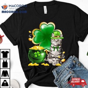 Cute Gray Tabby Cat Shamrock Irish Saint St Patrick Day Tshirt