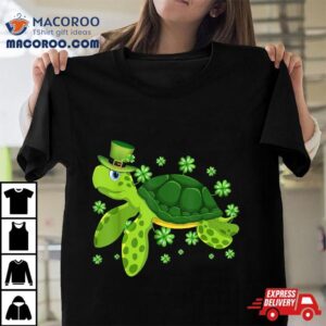 Cute Leprechaun Sea Turtle Shamrock Leaf Saint Patrick S Day Tshirt