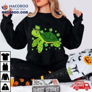 Cute Leprechaun Sea Turtle Shamrock Leaf Saint Patrick S Day Tshirt