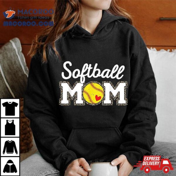 Cute Softball Mom Leopard Print Mothers Day Shirt