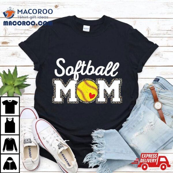 Cute Softball Mom Leopard Print Mothers Day Shirt