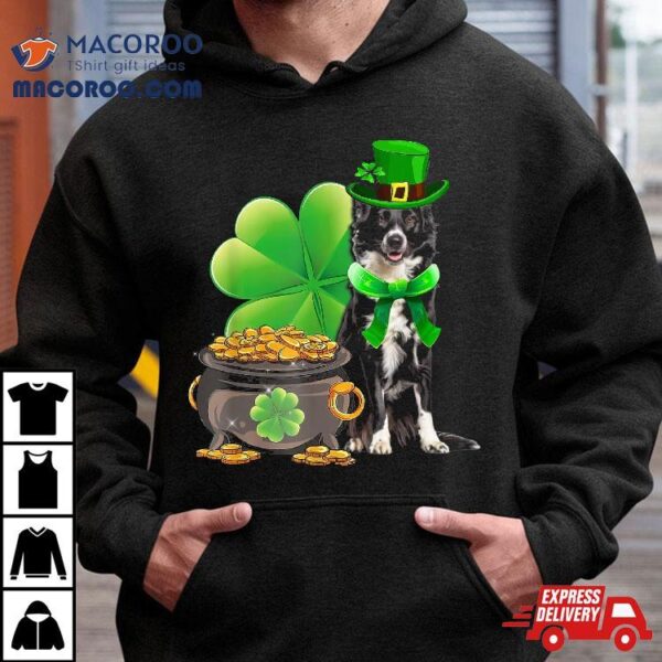 Funny Border Collie Dog Shamrock Irish Saint St Patrick Day Shirt