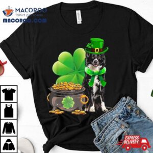 Funny Border Collie Dog Shamrock Irish Saint St Patrick Day Tshirt