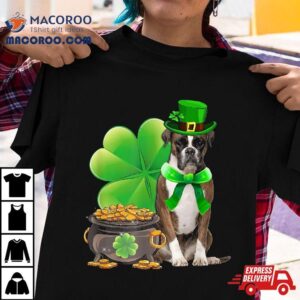 Funny Boxer Dog Shamrock Irish Saint St Patrick Day Tshirt