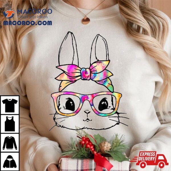 Happy Easter Cute Bunny Face Tie Dye Glasses Rabbit Girl Kid Shirt