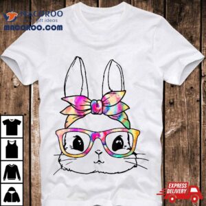 Happy Easter Cute Bunny Face Tie Dye Glasses Rabbit Girl Kid Tshirt