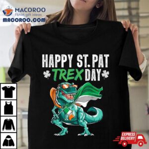 Happy St Pat T Rex Saint Patrick’s Day Boys Kids Irish Flag Shirt