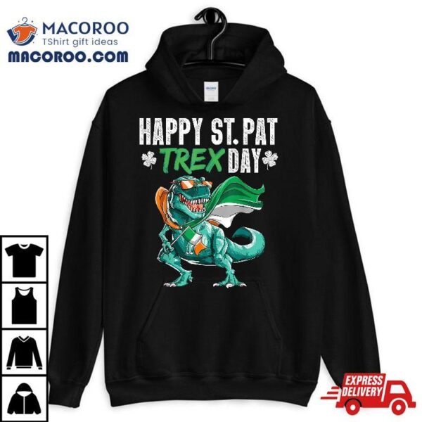 Happy St Pat T Rex Saint Patrick’s Day Boys Kids Irish Flag Shirt