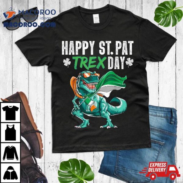 Happy St Pat T Rex Saint Patrick’s Day Boys Kids Irish Flag Shirt