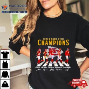 Kc Chiefs Super Bowl Lviii Champions Reid Pacheco Kelce Butker And Mahomes Abbey Road Signatures Shirt