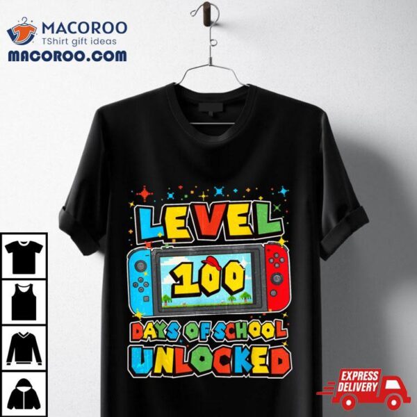 Level 100 Days Of School Unlocked Boys Gamer Video Games T Shirt