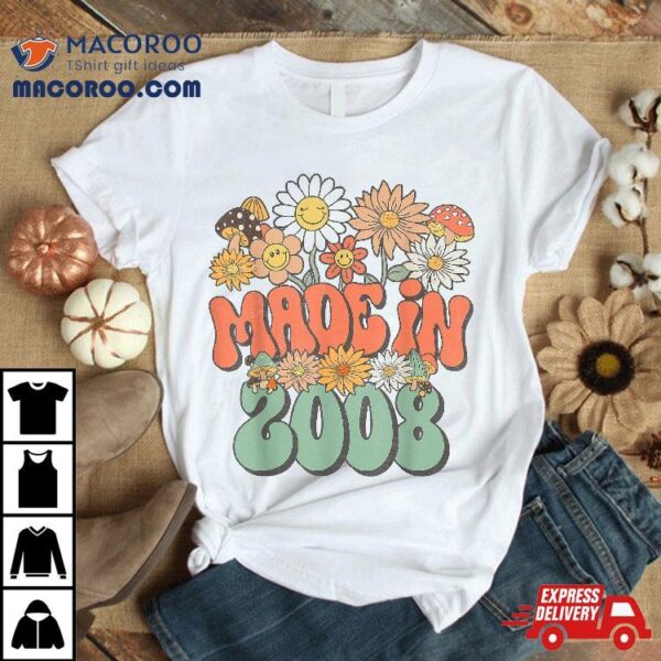 Made In 2008 Floral Hippie Groovy Daisy Flower 16th Birthday Shirt