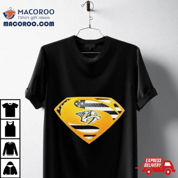 Nashville Predators Usa Flag Inside Superman T Shirt