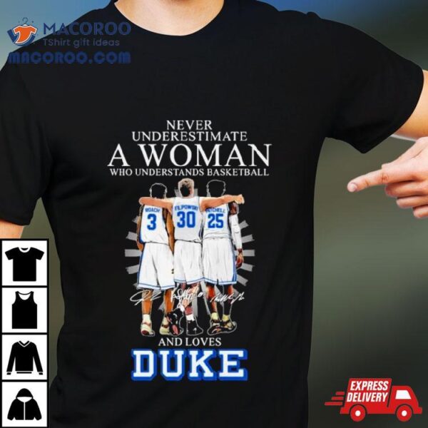 Never Underestimate A Woman Who Understands Basketball And Loves Duke 2024 Signatures Shirt