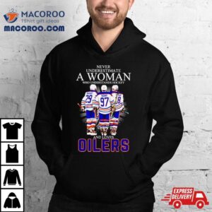 Never Underestimate A Woman Who Understands Hockey And Loves Oilers Signatures Shirt