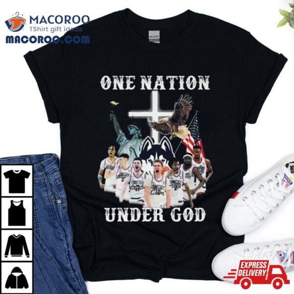 One Nation Under God Uconn Huskies Team Basketball 2024 Signatures Shirt