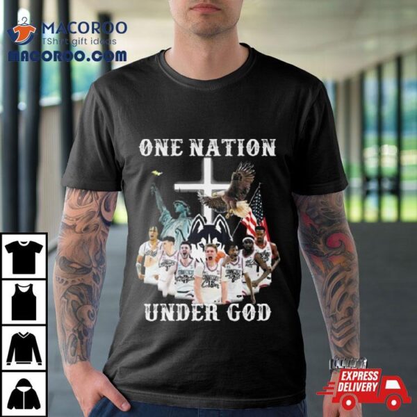 One Nation Under God Uconn Huskies Team Basketball 2024 Signatures Shirt