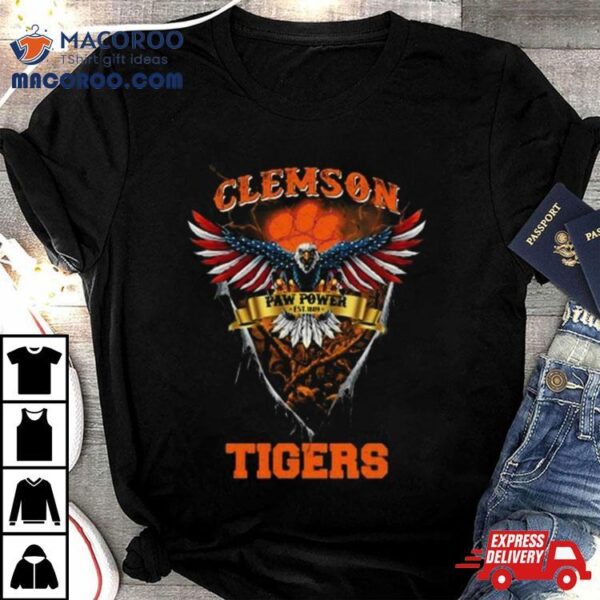 Paw Power Clemson Tigers Football Us Eagle Shirt