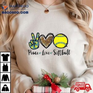 Peace Love Softball Leopard Player Girl Mothers Day Tshirt