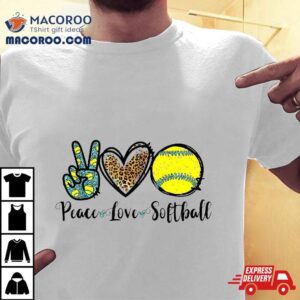 Peace Love Softball Leopard Player Girl Mothers Day Tshirt