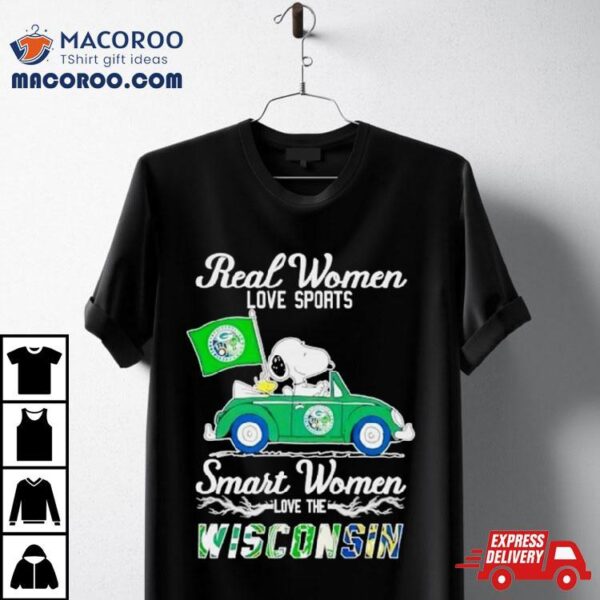 Peanuts Snoopy And Woodstock On Car Real Women Love Baseball Smart Women Love The Wisconsin 2024 T Shirt