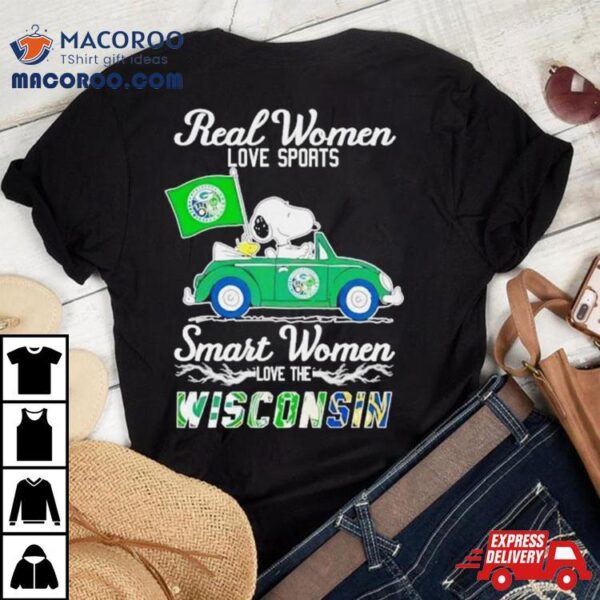 Peanuts Snoopy And Woodstock On Car Real Women Love Baseball Smart Women Love The Wisconsin 2024 T Shirt