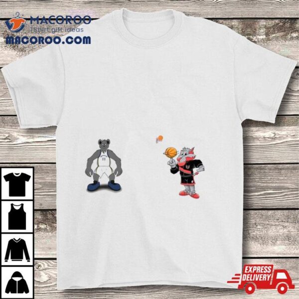 Portland Trail Blazers Vs Memphis Grizzlies Nba 2024 Mascot Cartoon Basketball Shirt